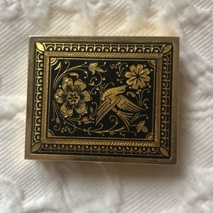 Vintage Black & Gold Damascene Hinged Pill Box